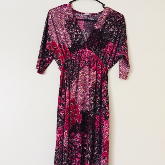 Pink maternity dress empire waist dress with Arabic prints comfy dress - Picture 2 of 4